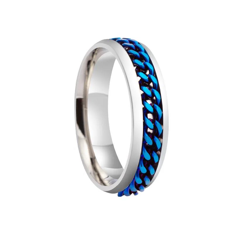 Stainless Steel Rotatable Chain Couple Ring Anxiety Multifunctional  Fashion 6mm Fidget Spinner Rings Power Sense Gifts