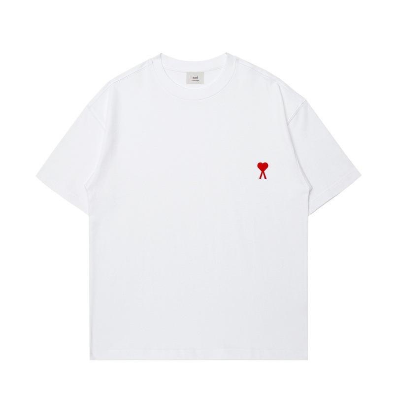 

Класична чоловіча футболка з коротким рукавом AMI&EASY з маленькою вишивкою у вигляді серця - повсякденний та універсальний літній одяг M (60-75 kg) білий
