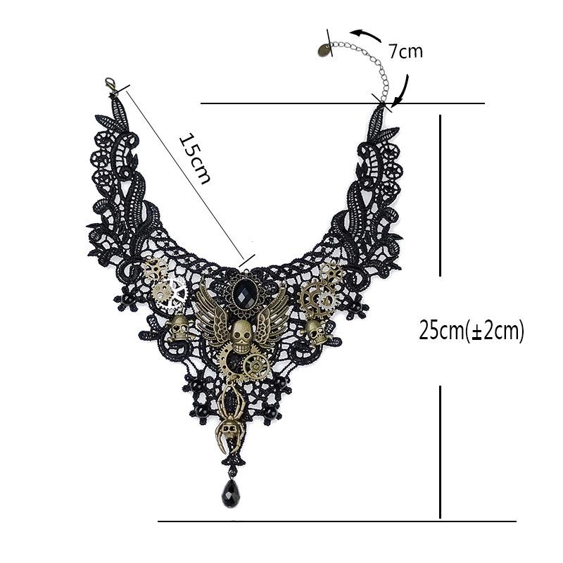 Dark Gothic Punk Skull Lace Necklace