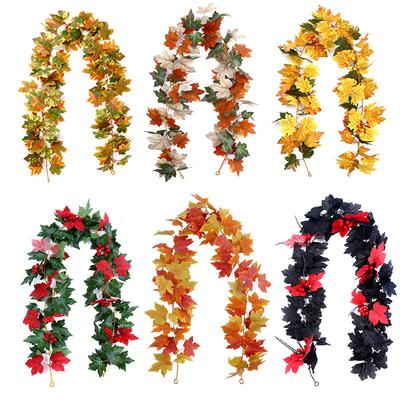 Halloween Artificial Maple Leaf Autumn Scenic Spot Decoration Green Plant Maple Leaf Simulation Wall Hanging Christmas Rattan
