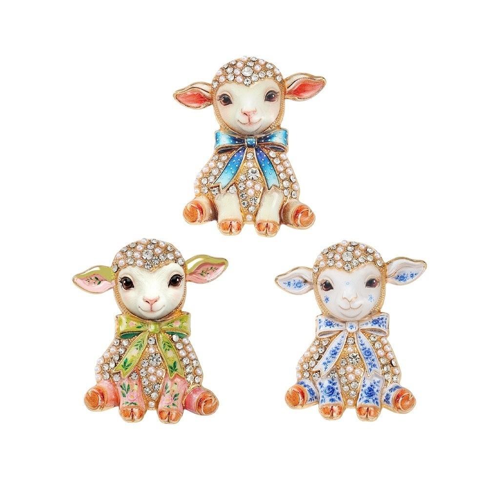 Enamel Animal Brooch Rhinestone Lamb Badge Pin Beautiful Lapel Zinc Zinc Alloy Pin Couples