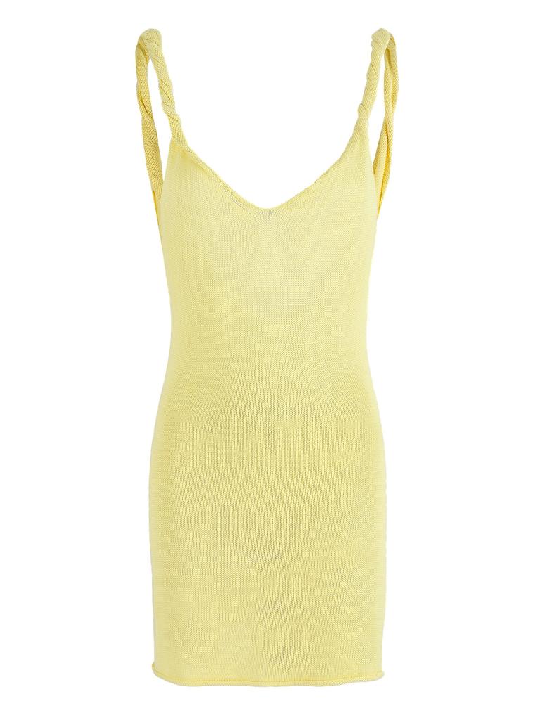 Sexy Butter Yellow Beach Mini Dress 2025 Women Summer Swimsuit Cover Up Chic Straps V-neck Sleeveless Holiday Party Dresses K215