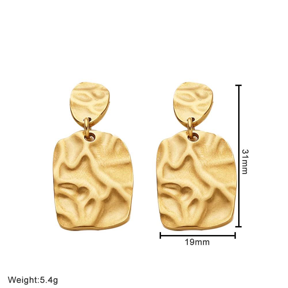 18K Gold Plated Stainless Steel Irregular Hammered Stud & Dangle Earrings