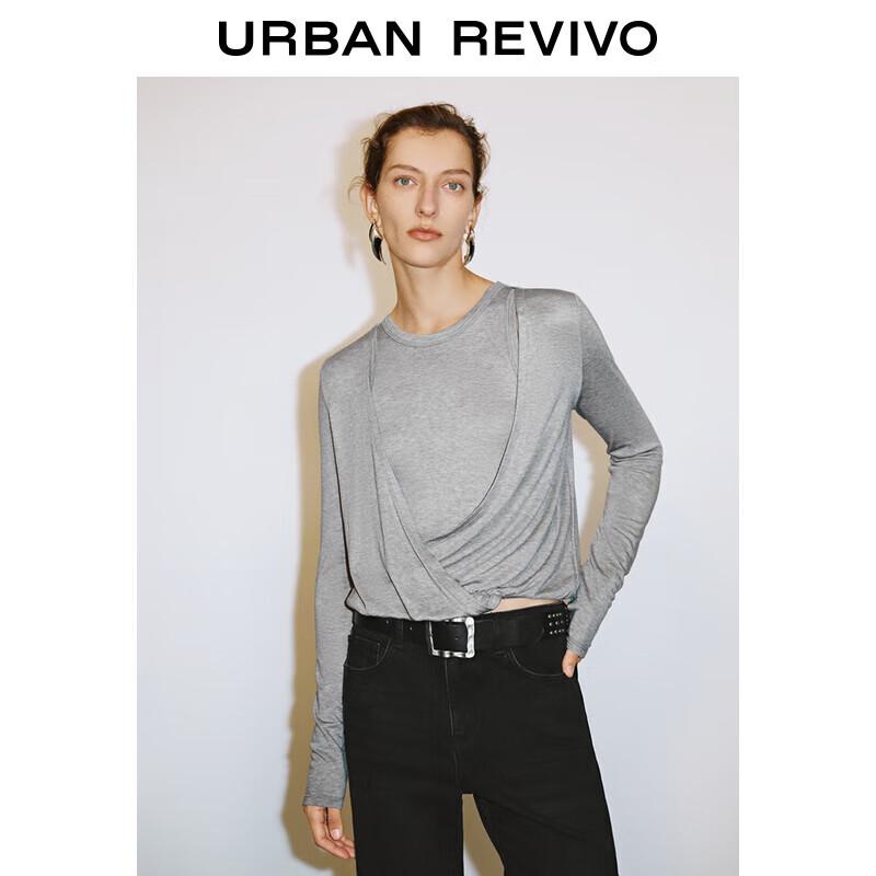 UR 2025 Spring Women s Spliced Fake Two-Piece Long Sleeve T-Shirt XL