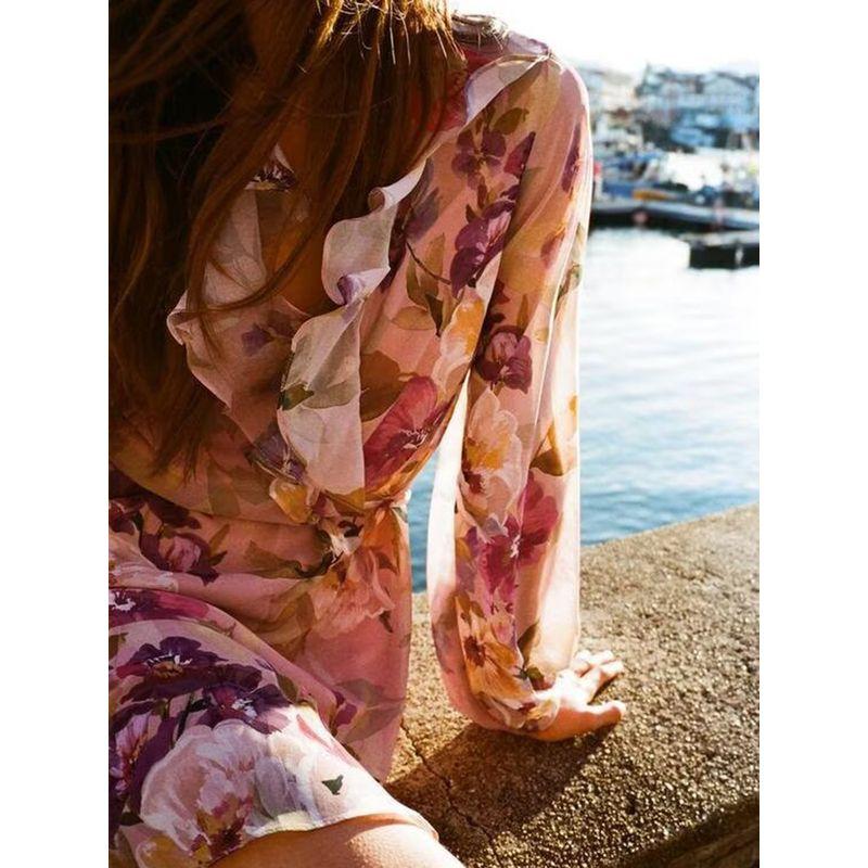 Za2025 Spring New Women's Clothing Temperament Wild Flowers Print Laminated Decoration Mini Dress 2503131