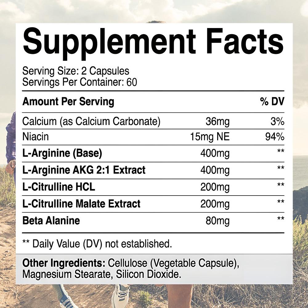 L-Arginin Plus L-Citrullin Kapseln, Leistungsunterstützung & Kreislauf-Supplement, 120 Stück