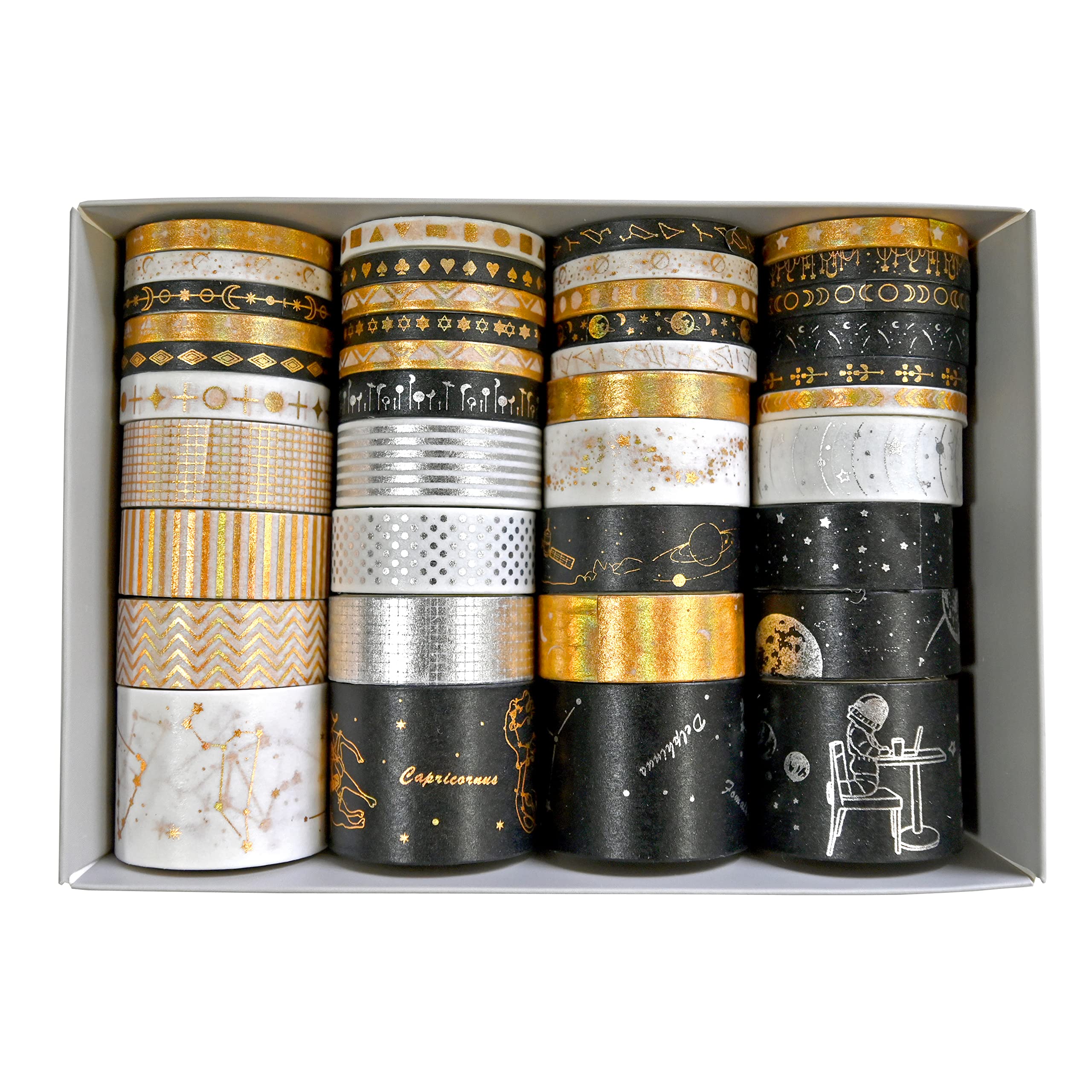 

PBM Set of Space and Star Design Masking Bulk Colorful and Simple Design Masking Black and Moon Constellation Glitter 40-Roll Tape, Pack, Tape, White,