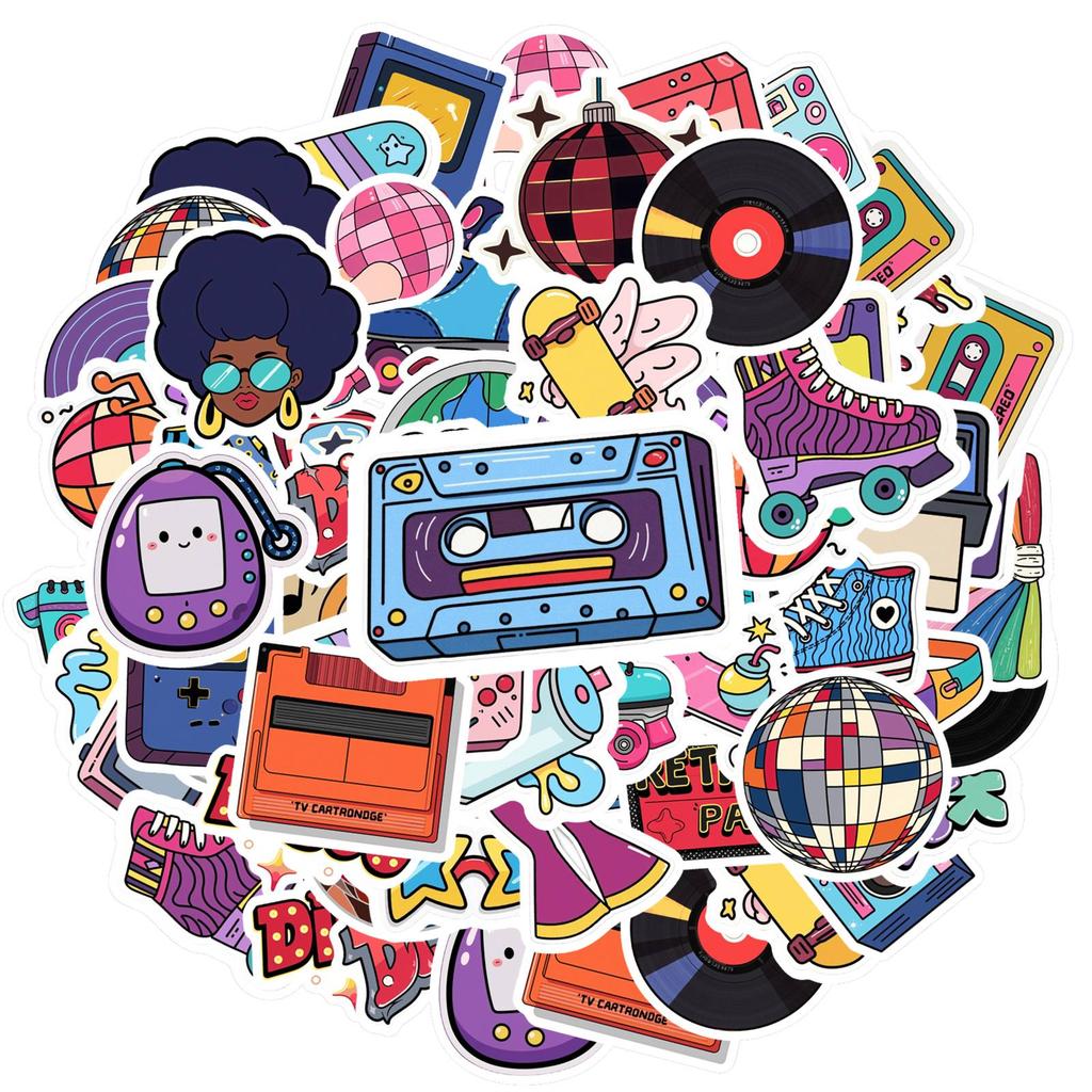 35pcs-50pcs Playful 80s Fashion Stickers Retro Retro Disco Teacher Reward Stickers DIY Stickers For Laptop Motorcycle Luggage