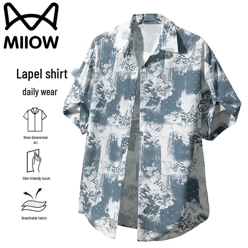 MiiOW Men s Ice-Cool Floral Short-Sleeve Shirt L