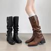 Women High Boots Designer Shoes Mid Heels Brand Motorcycle Botas Autumn 2024 Fashion Casual Knee High Motorcycle Botas Pumps