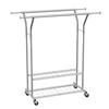 Clothes Rack, Rolling Clothing Garment Rack with 2 Hanging Rods and 2 Storage Shelves, 120 kg Load Capacity, Adjustable Height Carbon Steel Clothing