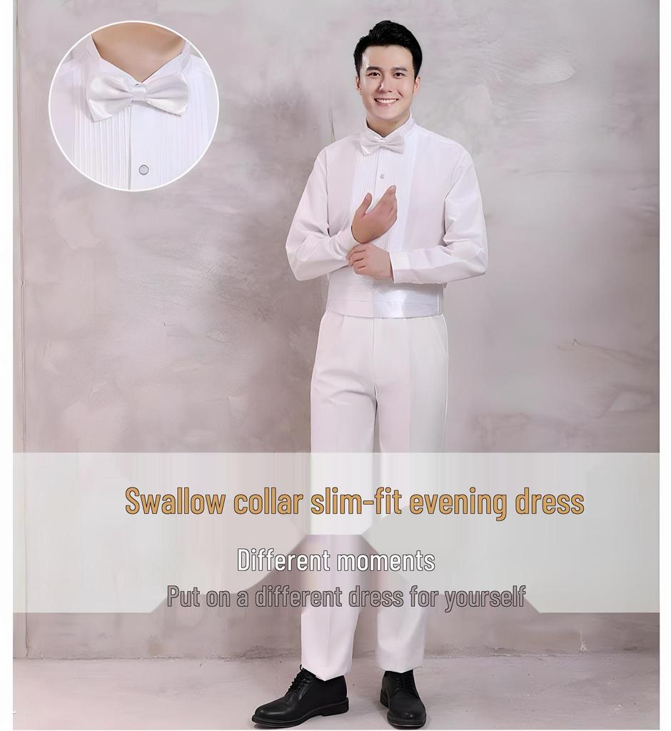Men's Long Sleeve White Ruffled Dress Shirt for Weddings & Stage Performances