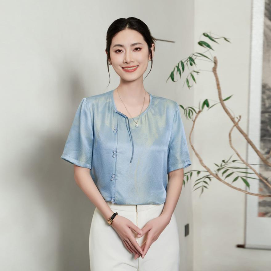 

Женская летняя рубашка с коротким рукавом, жаккардовая, на пуговицах, новая, универсальная, с темпераментом, омолаживающая, топ XXL