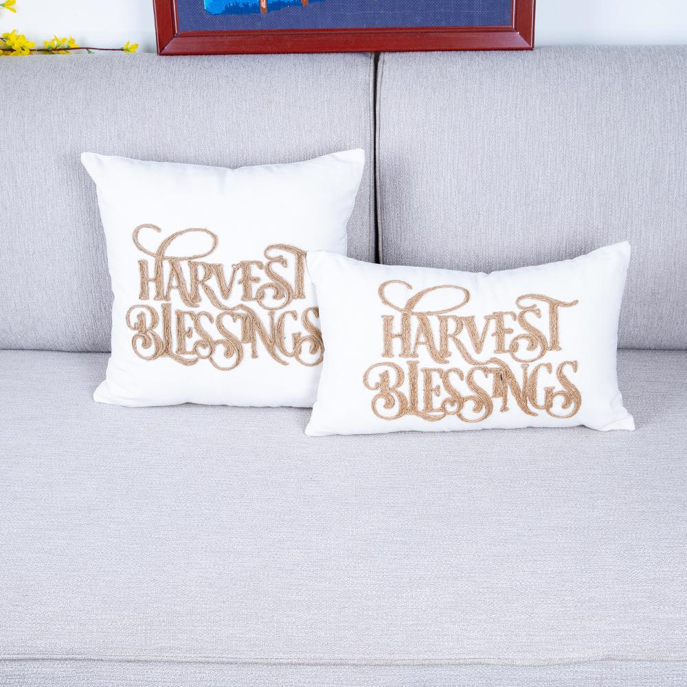 Pillowcase Linen Letters Leaf Embroidery Sofa Cushion Cover