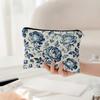 Blue and White Porcelain Style Storage Bag Peony Rose Double Makeup Bag Travel Toiletry with Lining Multi Functional Organizer