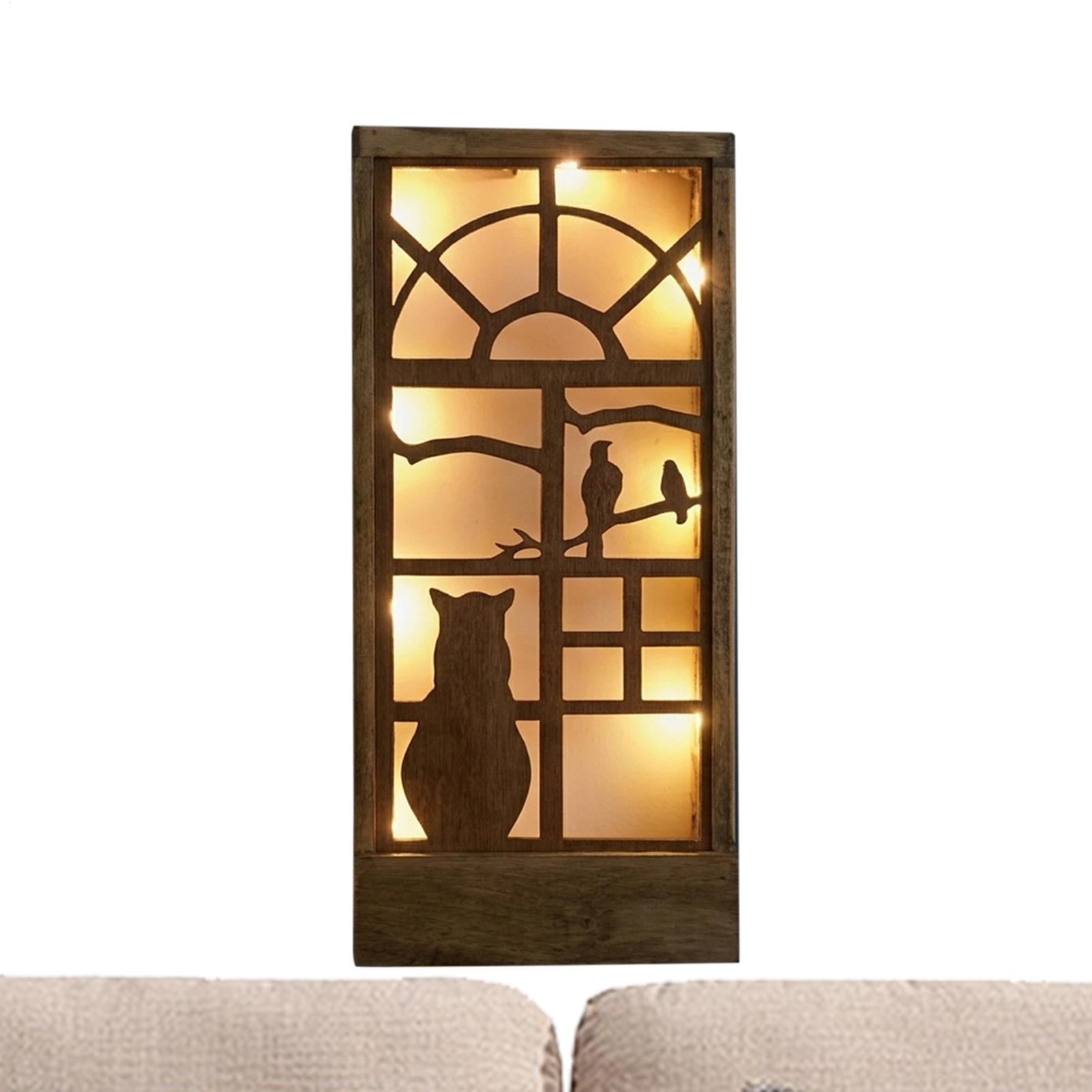 

Window Shaped Wooden Lightbox Wall Decoration Window Shape LED Room Decor Wooden Wall Art Cat Bird Window Scenery Hanging Decor China Mainland