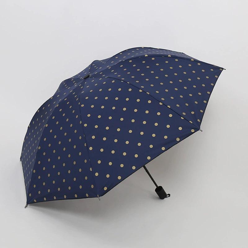 Parapluie Pliant à Pois Revêtement Noir Anti-UV Imperméable Parfait Pour le Trajet Quotidien et les Voyages