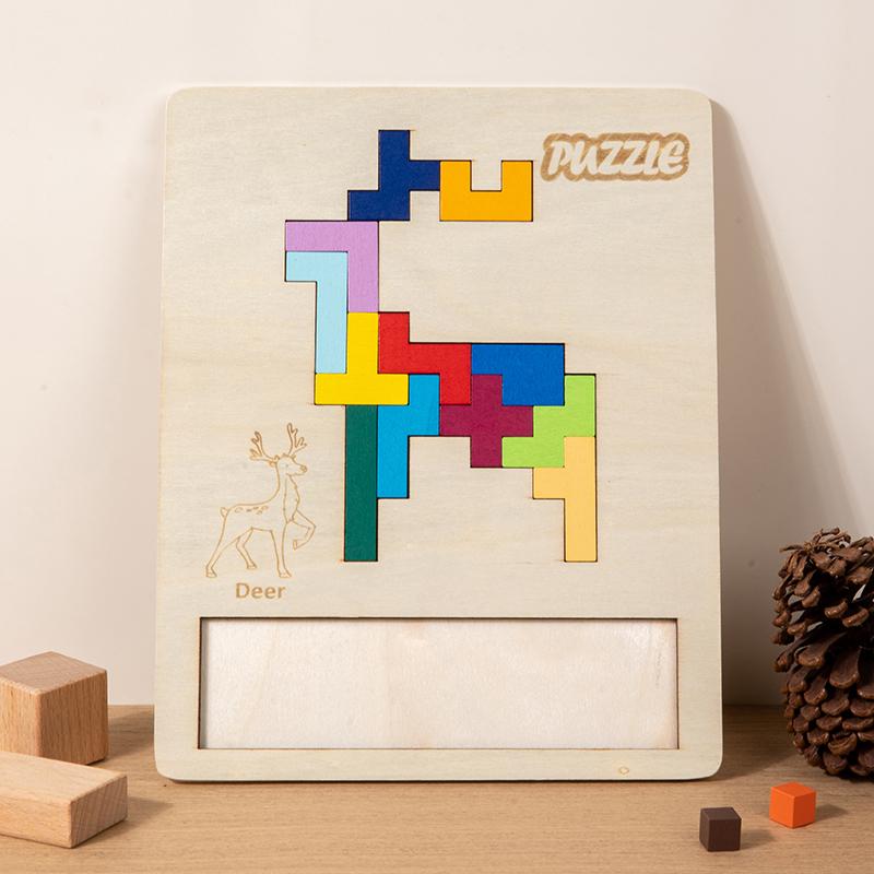 Wooden Animal Tetris Puzzle - Multi-Theme with Irregular Pieces Suitable for Children s Spatial Reasoning and Problem-Solving 1PC Tetris Puzzle