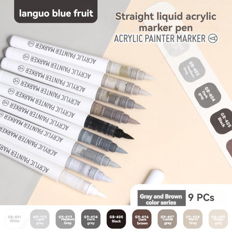 9Colors Straight Liquid Brush Acrylic Paint Pens Set Markers for Rock Painting Wood Canvas Stone DIY Crafts Making Art Supplies