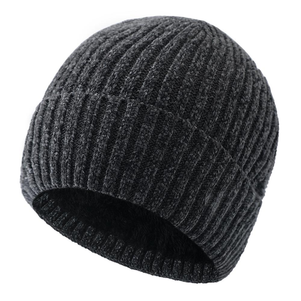 

Velvet Lined Thick Knit Woolen Hat: Unisex Winter Beanie, Solid Color Chenille Cap One Size
