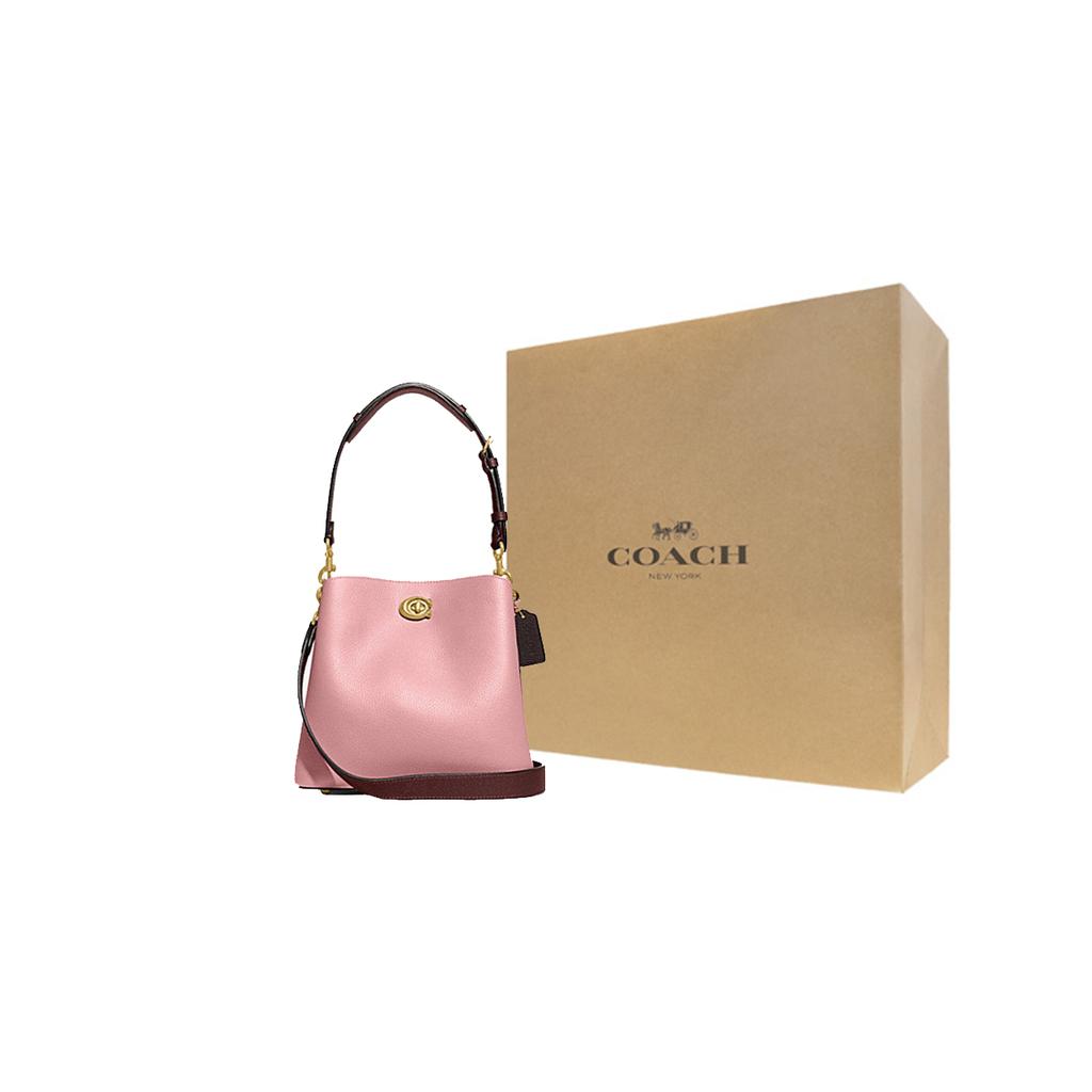 New COACH Willow Pebbled Grained Leather Bucket Bags Handbag Crossbody Bag Women's Pink C3766-B4VI6