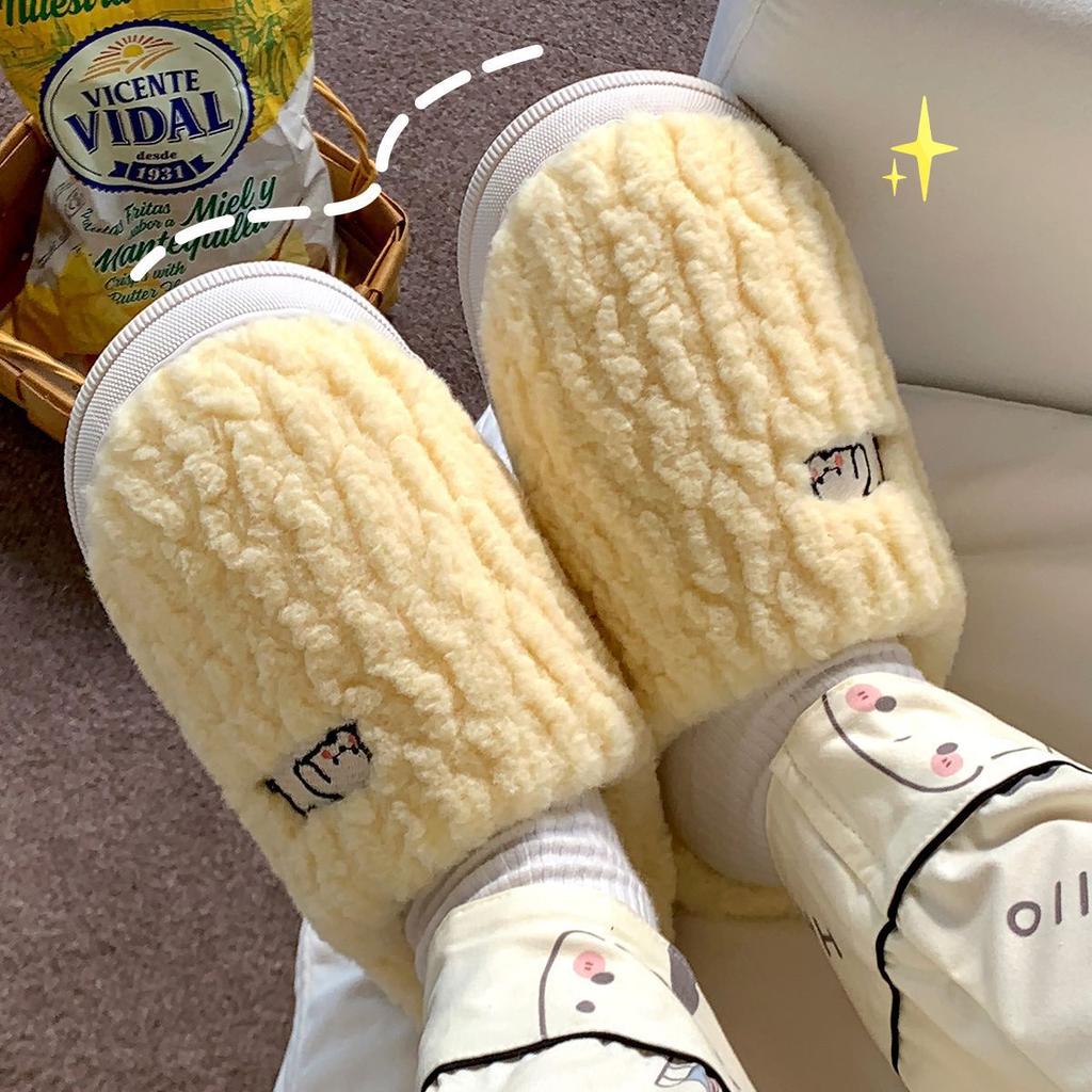 Fashion Fashionable Warm Indoor Slippers Men Household Plush Winter Couples Cartoon Personality Anti Slip Soft Bottom Cotton Shoes 2024