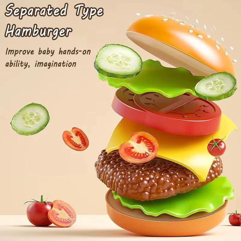 Non-Toxic Kid Kitchen Toy Set Simulation Make Hamburger Pizza Fries Pretend Play Food Cooking Cutting Game Montessori Interactive Toy Gift