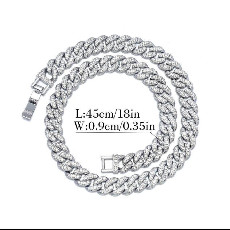 Men s necklace jewelry 11mm full diamond cuban chain - premium quality Necklace 18inch (45cm)