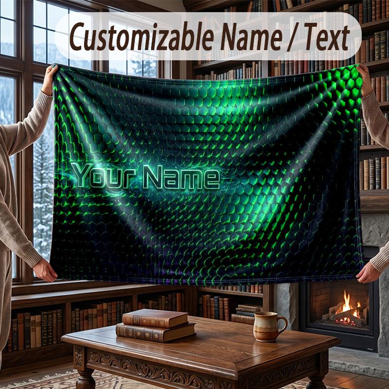 Abstract Geometric Theme Throw Blanket Custom Name Text Personalized Blanket Soft Cozy Blanket for Home Sofa Bed
