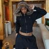 STREETRICH Y2K Harajuku Gothic Women's Hoodie Sexy Slim Chic Suede Fur Collar Letter Print Cardigan Sweatshirt Aesthetic Female Streetwear