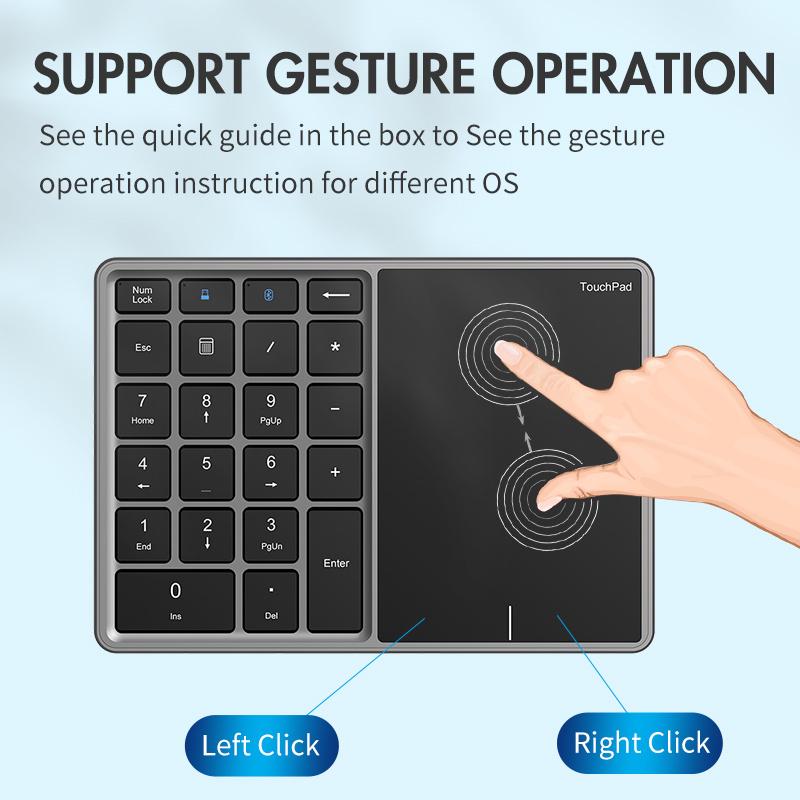 Bluetooth Numeric Keyboard with Touchpad Number Keypad Rechargable USB Wireless Digital Keyboard for Android Windows IOS