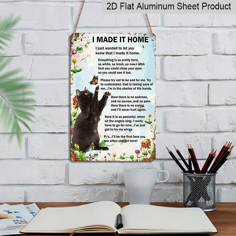 2D Flat, Decorative Sign and Plaque, Vintage Cat Aluminum Sign - 7.87*11.8 Inches, Heartfelt Poem with Black Cat and Floral Design, Home, Kitchen