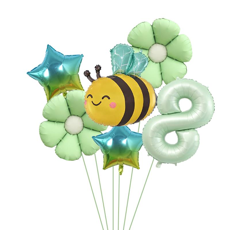 6Pcs Bee Daisy 40Inch Number Foil Balloon Set 1-9 Years Old Birthday Anniversary Graduation Baby Shower Party Decoration