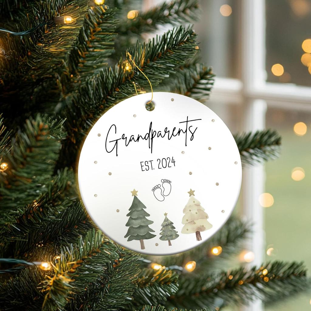 Grandparent Est. 2024 Christmas Ornaments, Grandparent To Be Ornaments for Christmas Tree, New Grandparent Gifts, 2024 Christmas Ornaments, Ceramic
