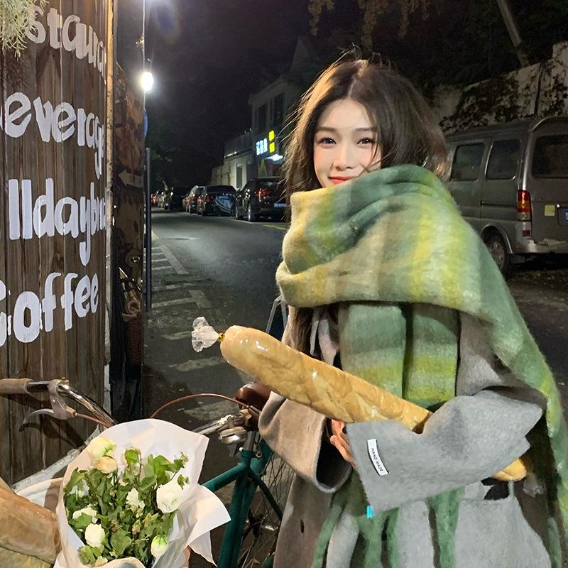 Purple plaid scarf women's year autumn and winter Korean atmosphere thickened warm high-end scarf shawl tide