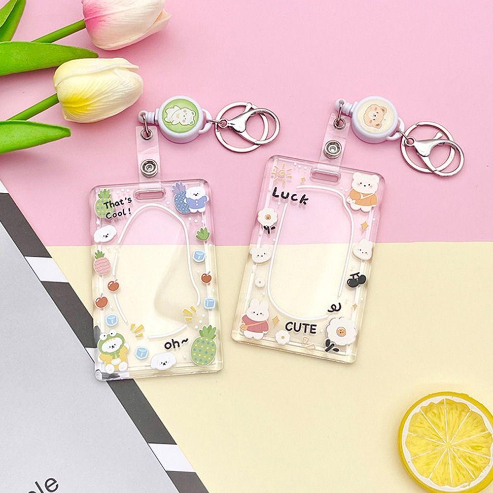 Panda Cartoon Acrylic Card Holder Bear Lanyard Bus Card Box Cute Rabbit Card Case  Business