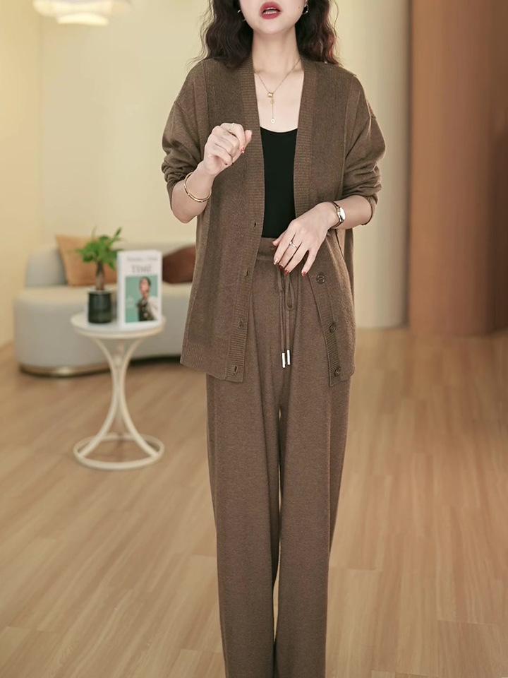 High-Grade Knitwear Sweater & Wide-Leg Pants Plus Size Women's Two-Piece Set
