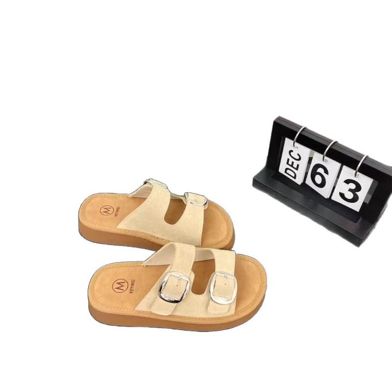 Fashion Lazy outdoor soft soled exposed toe straight drag 2025 new summer thick soled height increasing beach shoes