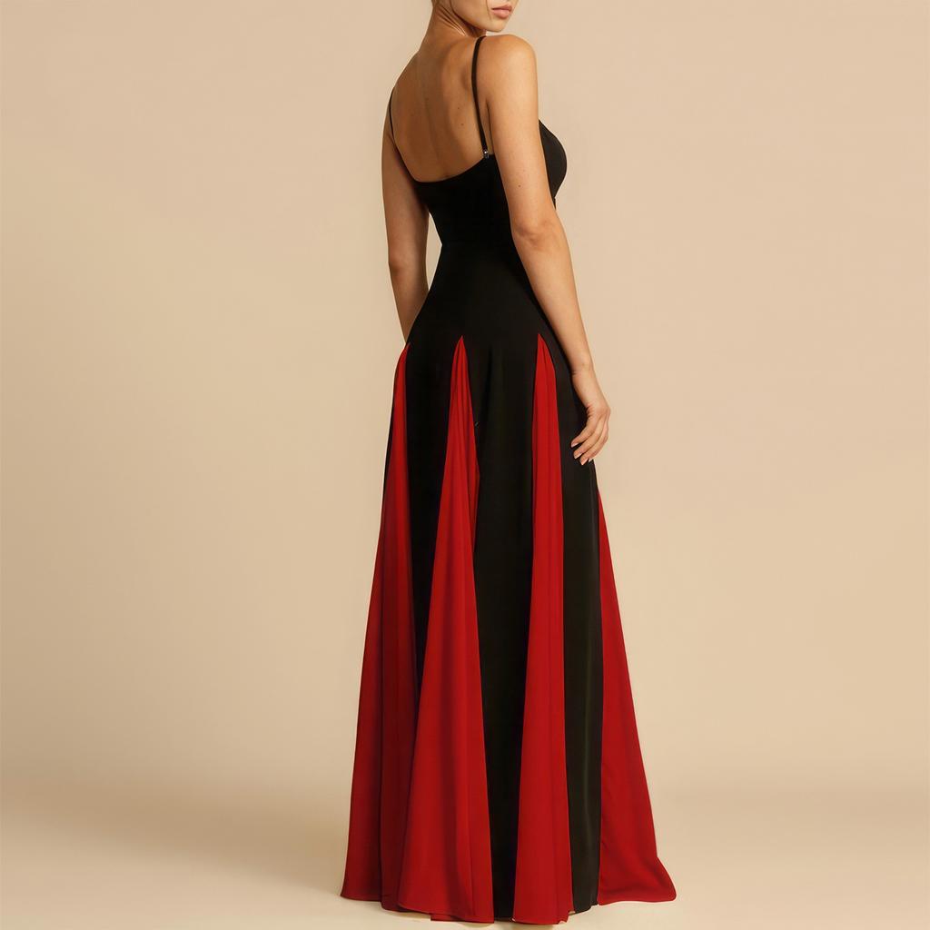 Damen Modisches Kontrastfarbenes Locker Tailliertes Kleid mit Hosenträgern