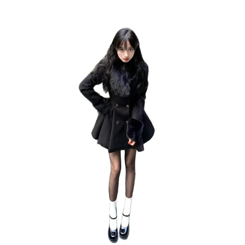 Korean Style Chic Waist-Cinching Woolen Coat - Long-Sleeved Padded Jacket for Women
