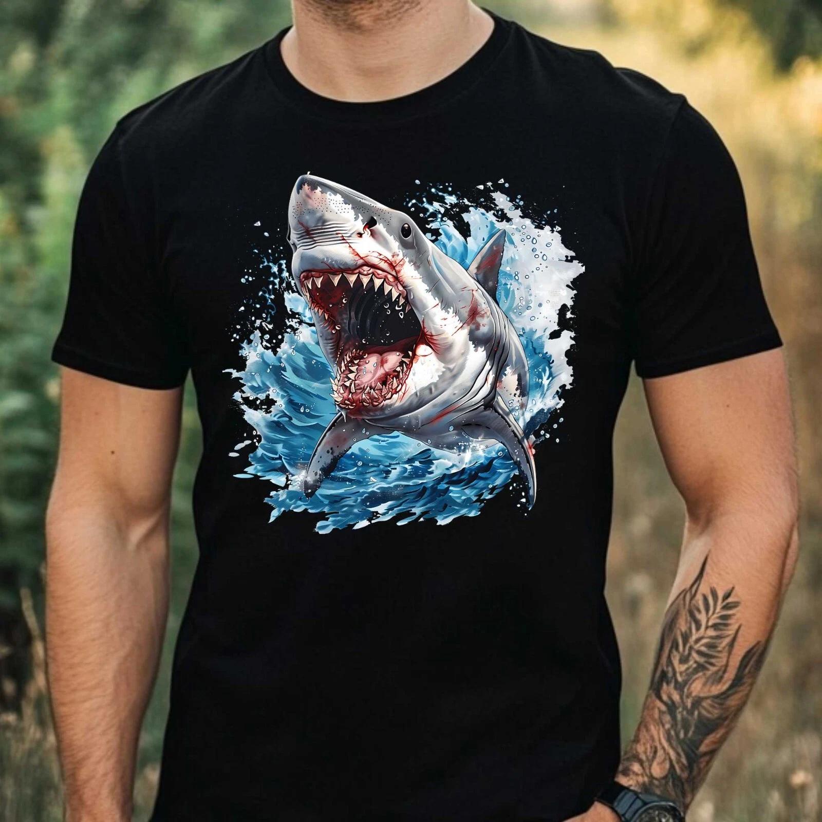 Mens Watercolour Shark Motif Cotton T-Shirt Size XS to 5XL- 3XL