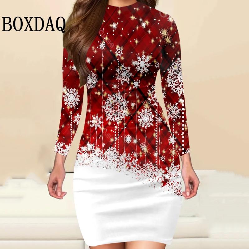 Christmas Party Women Dress Fashion Christmas Printed Autumn Winter Long Sleeve Elegant Women s Dress S