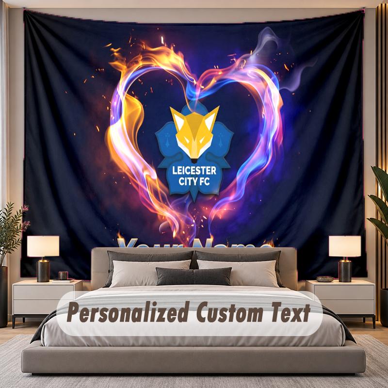 Custom Name Text Tapestry Leicester City Personalized Polyester Wall Tapestry For Bedroom And Room