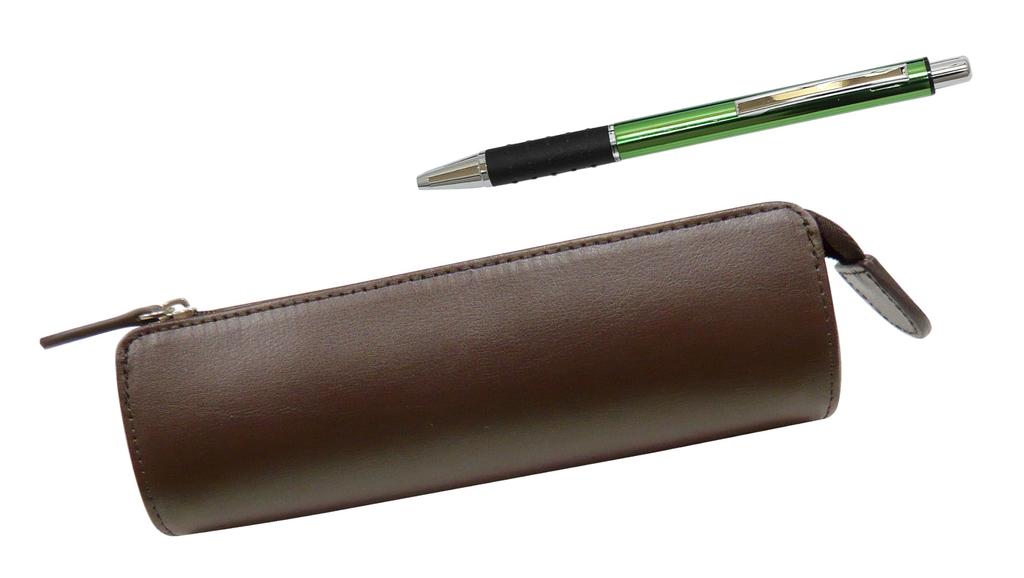 Takizawa Recycled Cowhide Leather Pen Traditional Standard with Metal Pitch Grip Ballpoint Pen Case, Brown, & Set, Green, T23-LS028C-WZ2067BP-G