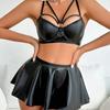 Aux Eather Lingerie Sexy Black Female Patent Leather Game Pack Three-piece Sex Lingerie