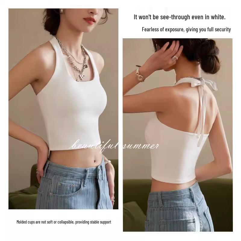 Women's Retro Halter Cami with Padded Bra