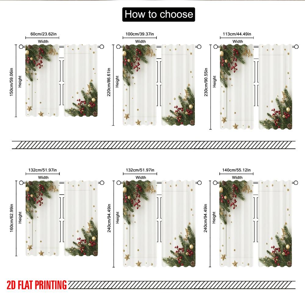 2pcs 2D flat printing Christmas curtains Christmas Stars Ornaments Festive Digital Printed Polyester Drapes Spring for Living