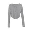 Women's Blouse Long-sleeved T-shirt Spring and Autumn Half-open Collar Solid Colour Bottoming Shirt Slim Spice Girls Short Tops