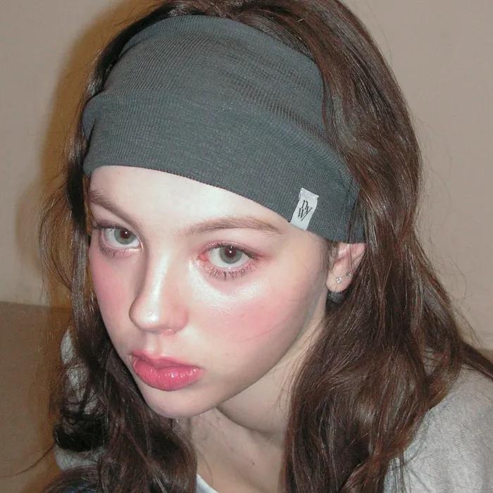 MINIMAL RIBBED WIDE HAIR BAND BANDANA_charcoal