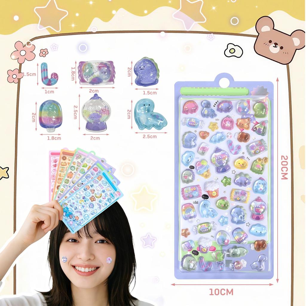 SUOKOMR Cute 3D Stickers 6 Sheets Pack Perfect for Home Cell DIY and Air-Covered Glow-in-the-Dark - - Decoration, Decor, Gifts, Phones, Diaries,